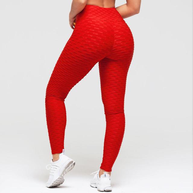 Woman in textured scrunch butt leggings