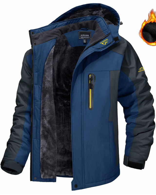 Man in a fleece-lined hooded winter parka
