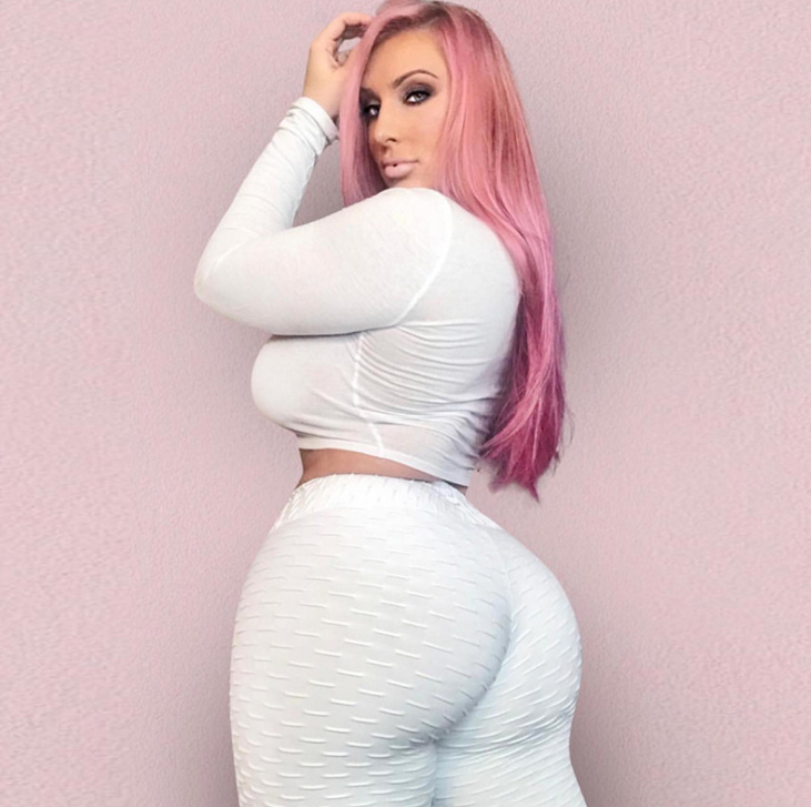 Woman in textured scrunch butt leggings