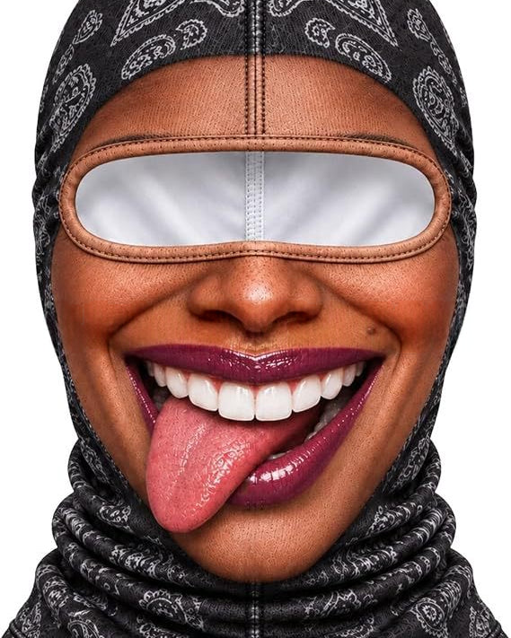 Ski mask with realistic funny face print
