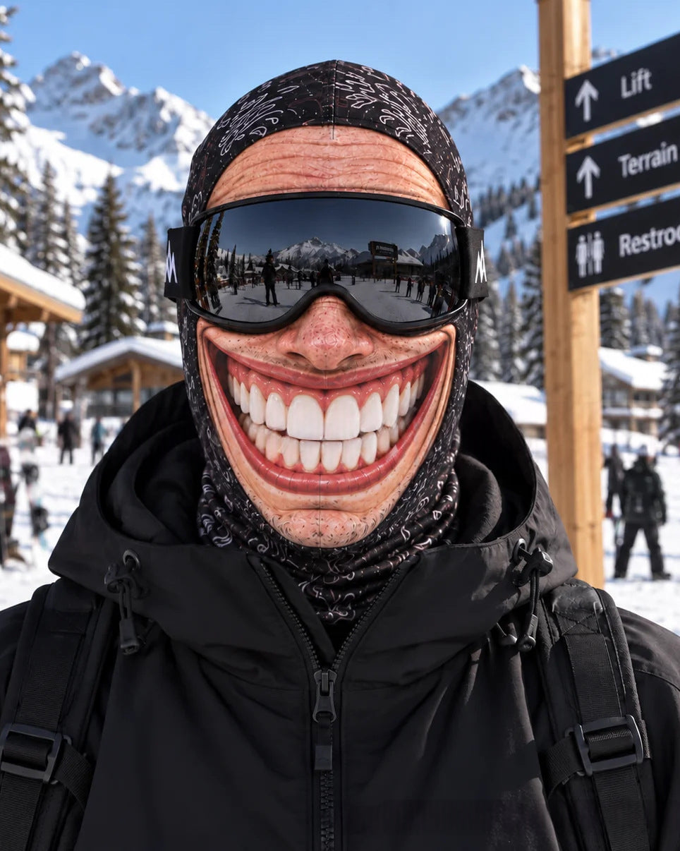 Ski mask with realistic funny face print