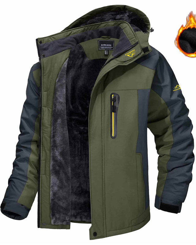 Man in a fleece-lined hooded winter parka