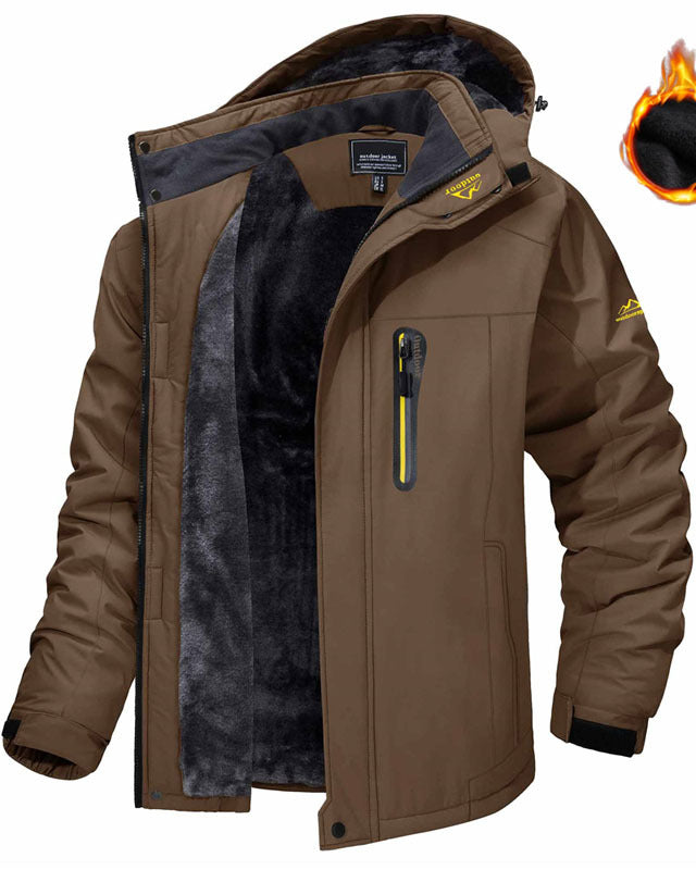 Man in a fleece-lined hooded winter parka