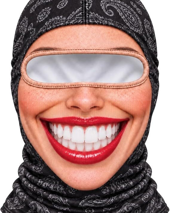 Ski mask with realistic funny face print