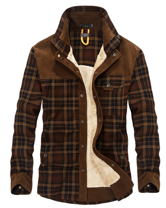 Men's fleece lined plaid shirt jacket