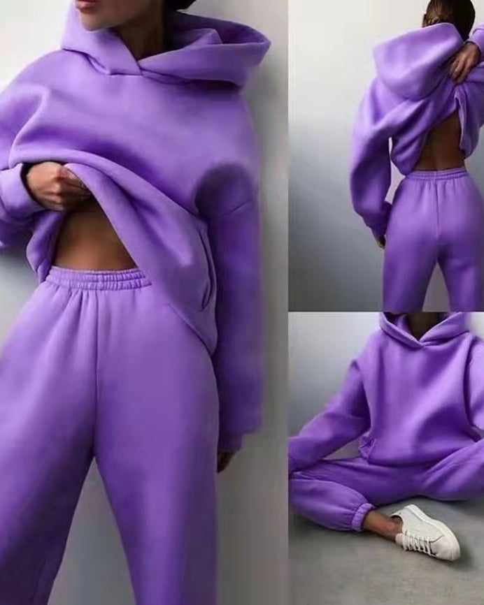 Woman in a matching hoodie sweatsuit
