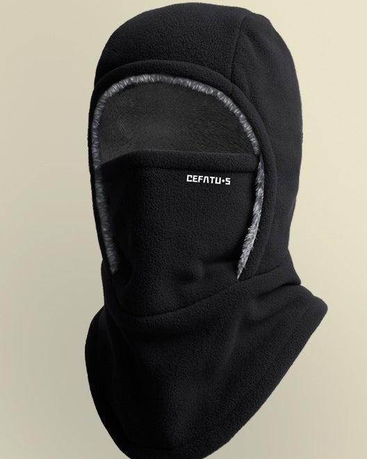 Black fleece balaclava hood with face mask