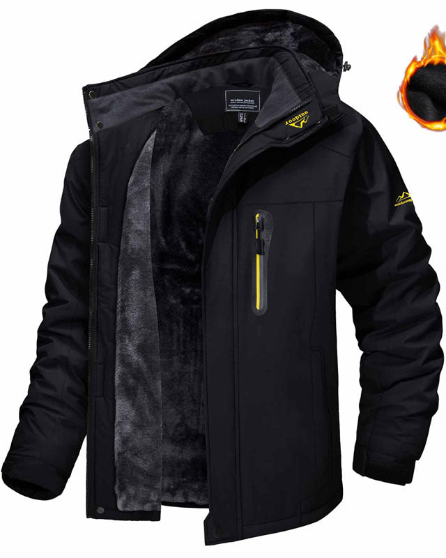 Man in a fleece-lined hooded winter parka