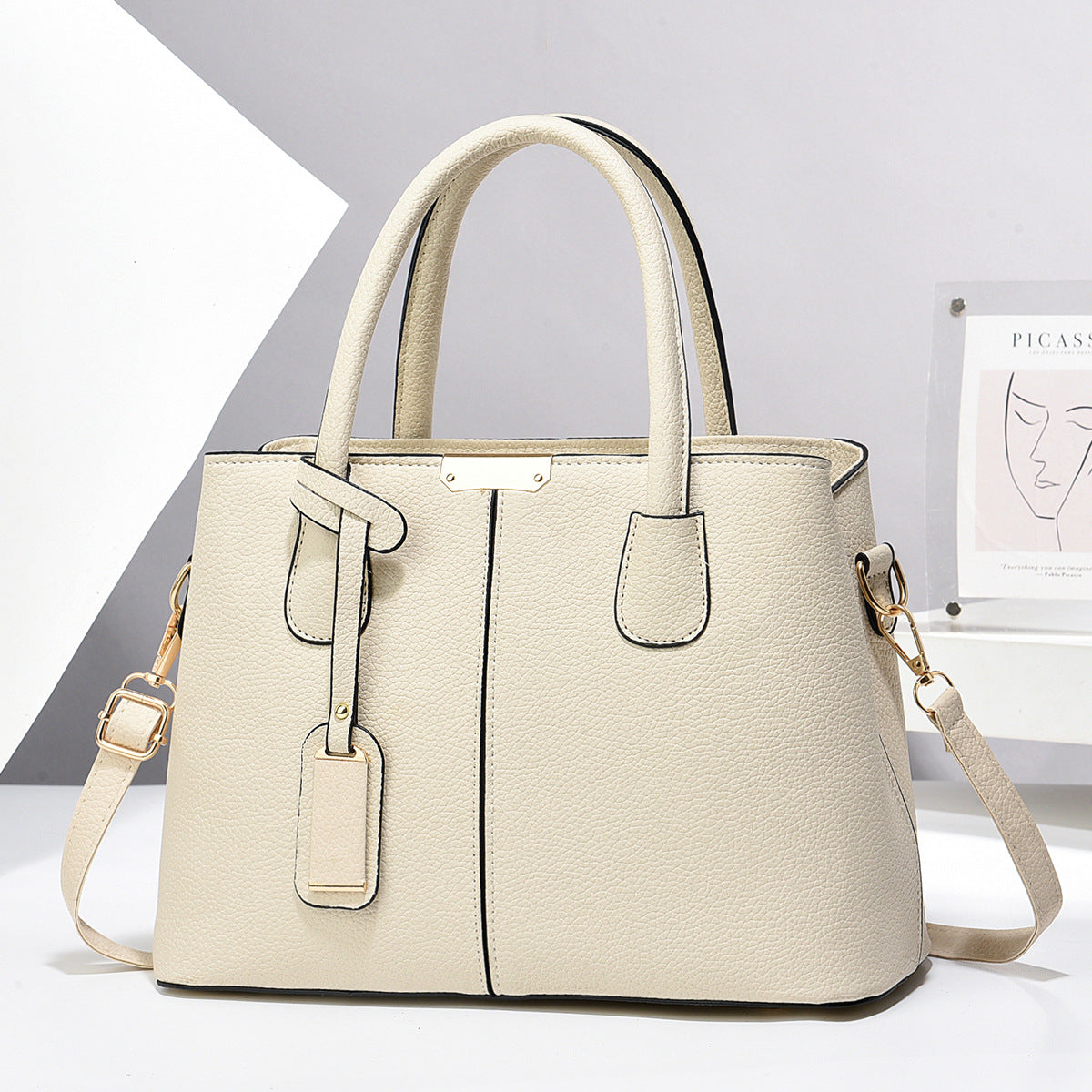 Structured vegan leather tote bag