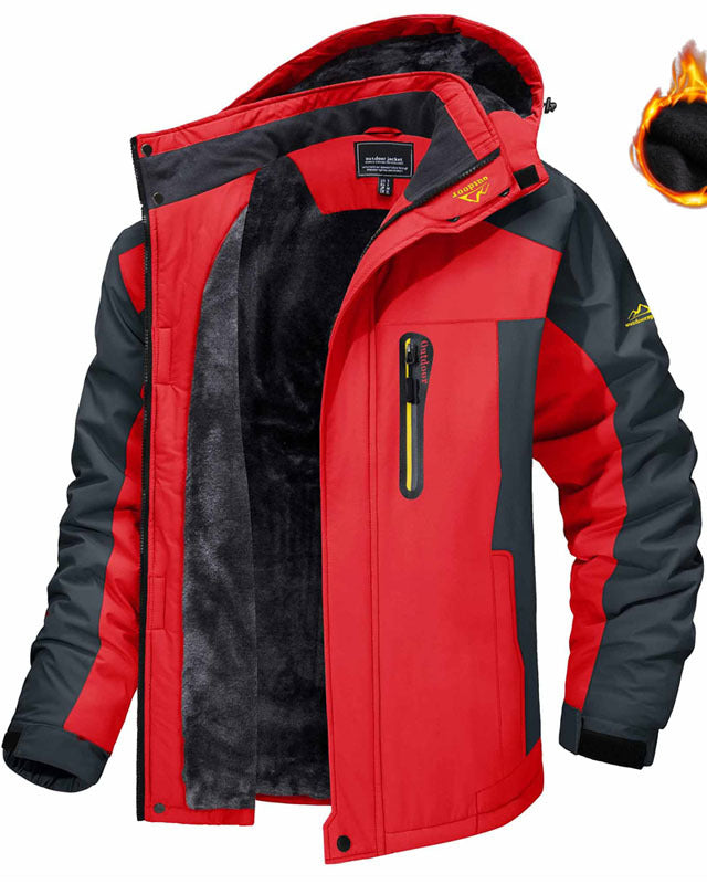 Man in a fleece-lined hooded winter parka