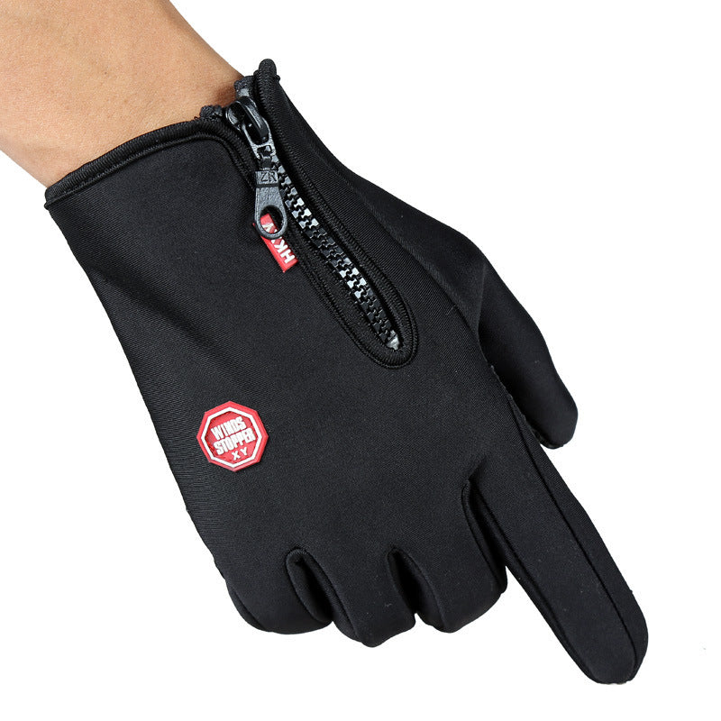 Black touchscreen winter gloves with zip cuff