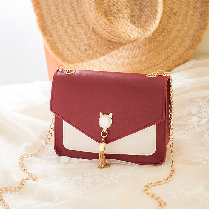Peyton | Small Square Crossbody Bag with Cat Clasp and Tassel