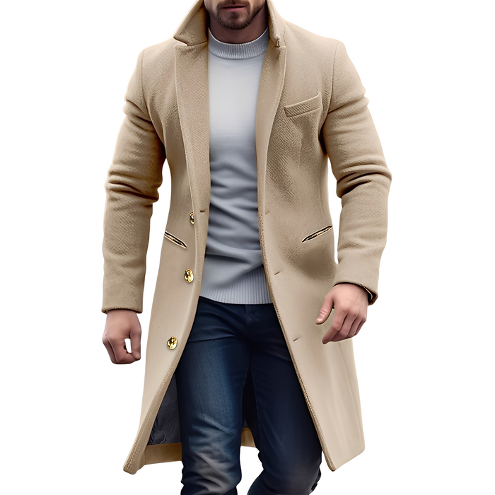 Men's Long Wool Overcoat Stand Collar Double-Breasted