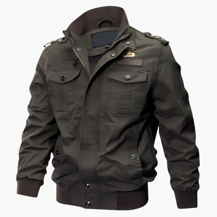 Men's Bomber Jacket with Zipper and Flap Pockets