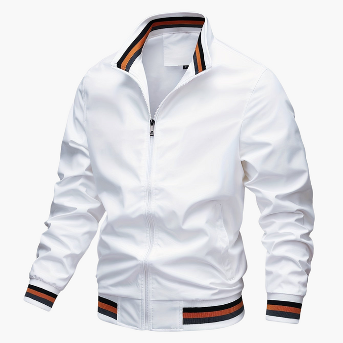 Men's Bomber Jacket with Zipper and Ribbed Collar