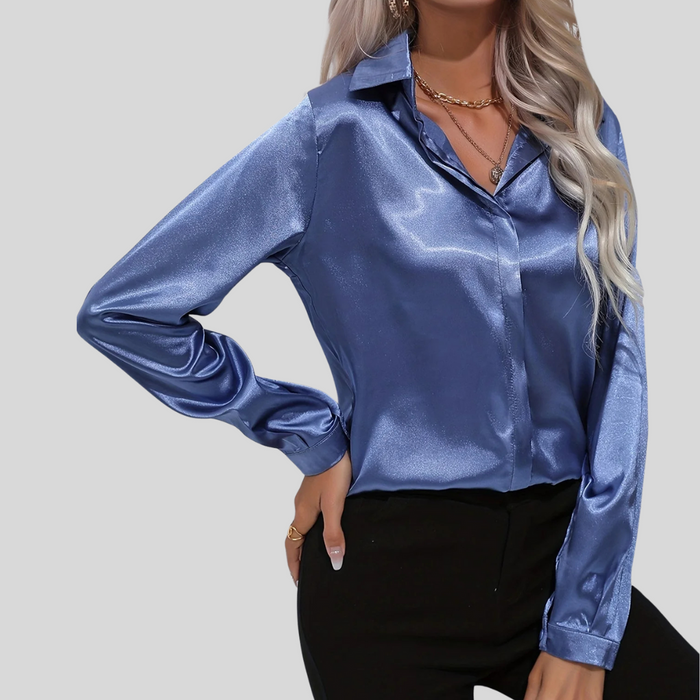 Women's Collared Blouse with Long Sleeves and Button Front