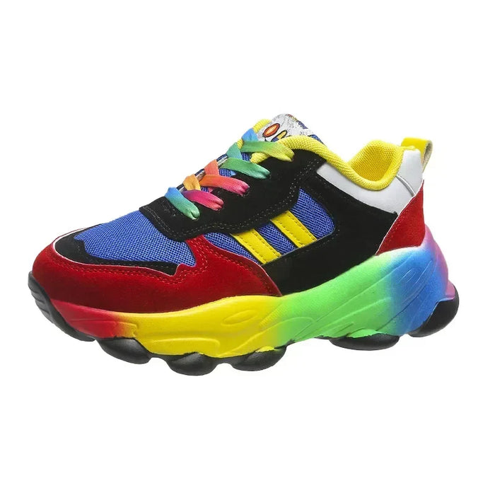 Women's Platform Sneakers Rainbow Stripe Lace-Up