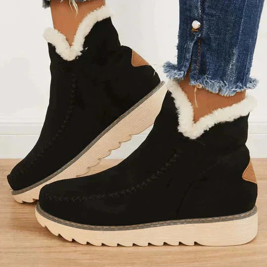 Women's Faux-Fur Trim Ankle Boots with Platform Sole