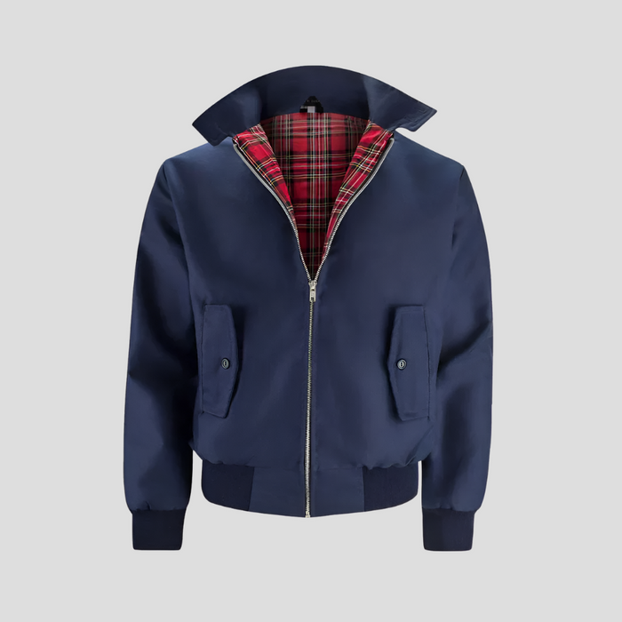 Men's Harrington Jacket with Tartan Lining and Ribbed Cuffs