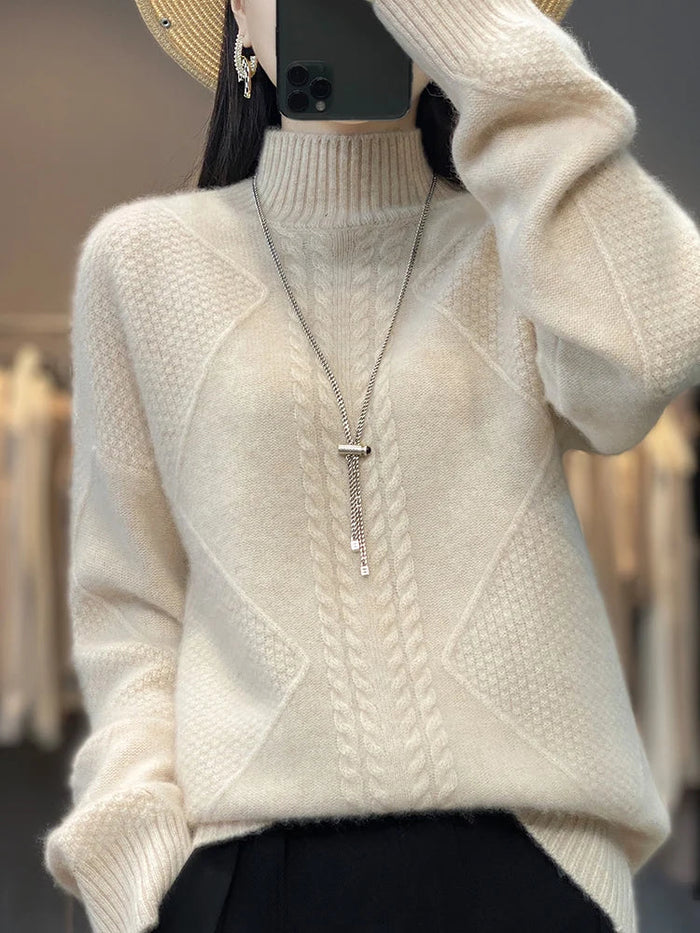 Women's Cable-Knit Turtleneck Sweater Relaxed Fit