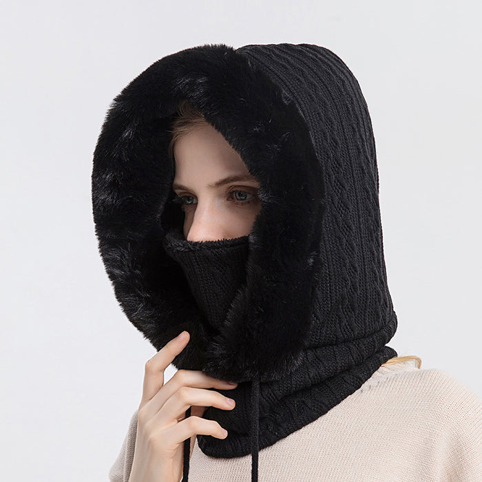 Riley | Faux Fur Trim Knit Hood with Built-In Scarf