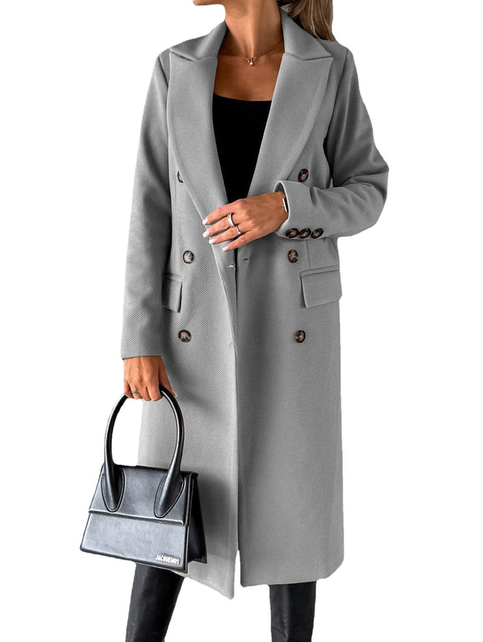 Avery | Long Double-Breasted Lapel Coat with Slim Fit