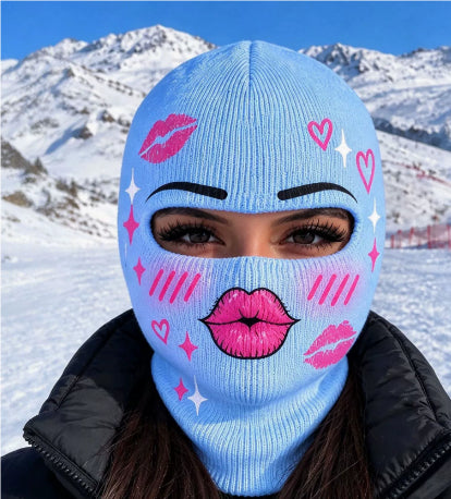 Knit balaclava with funny printed face