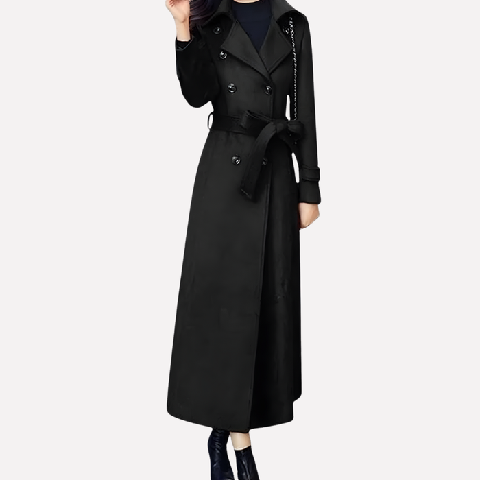 Women's Double-Breasted Trench Coat with Belted Waist