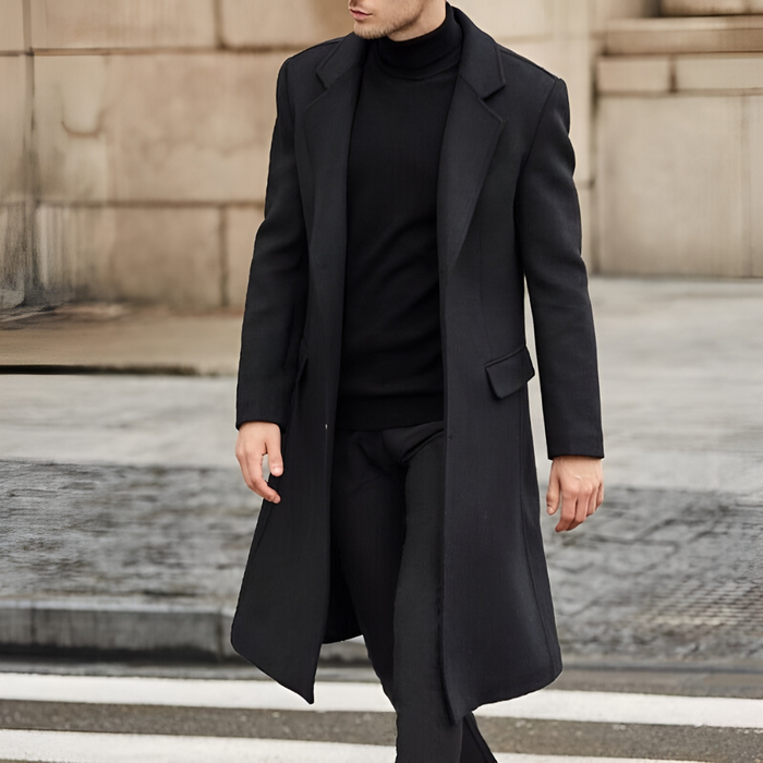 Men's Single-Breasted Overcoat with Notch Lapels
