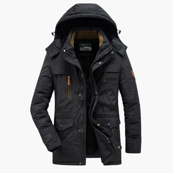 Men's Parka Jacket with Adjustable Hood and Pockets