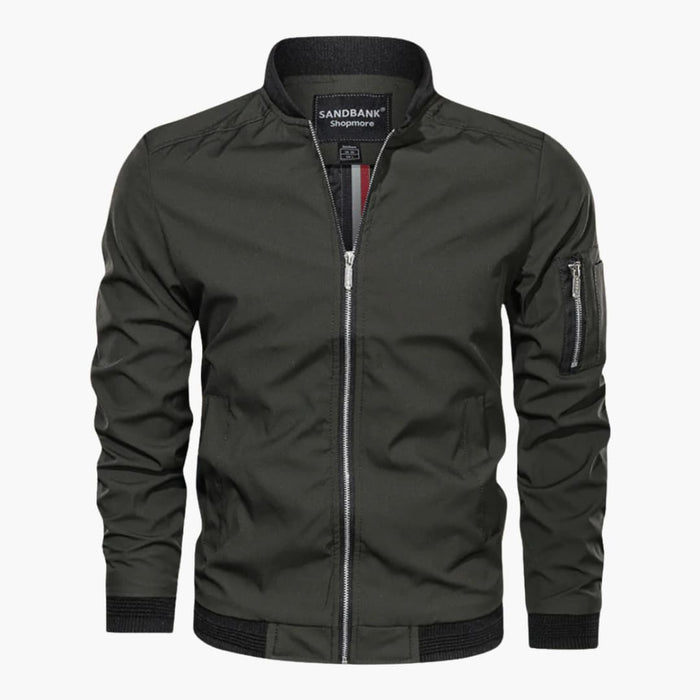 Men's jacket with front zipper and arm pocket