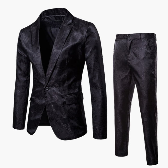Men's Jacquard Pattern Two Piece Suit with Slim Fit Trousers