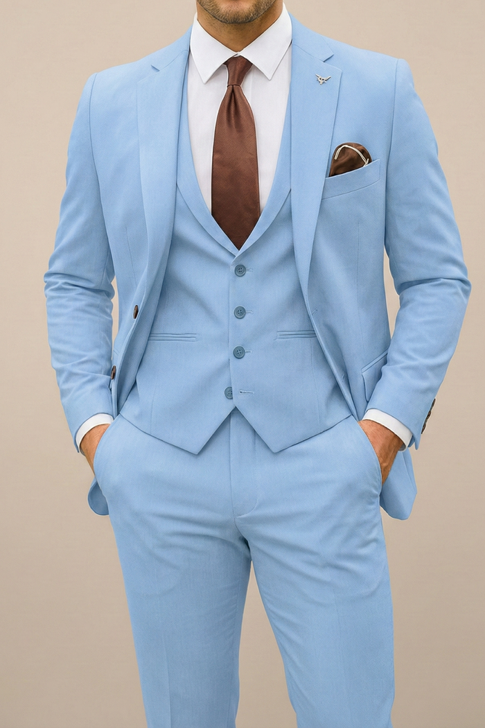 Men's Three-Piece Suit with Notch Lapel and Slim Fit