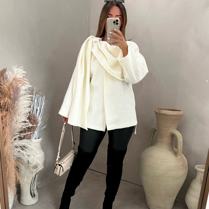 Women's Textured Poncho with Scarf Detail