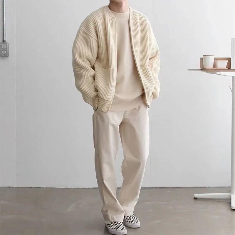 Men's chunky knit zip cardigan with pockets