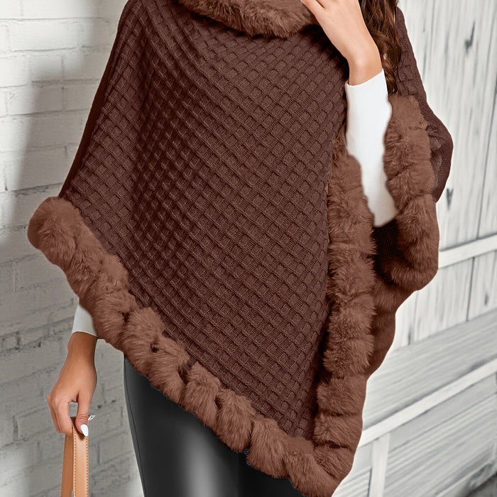 Women's Textured Poncho with Trim Detail and Draped Fit