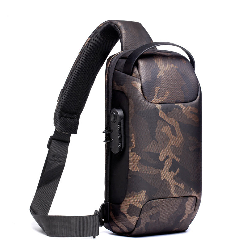 Black anti-theft sling bag with combination lock