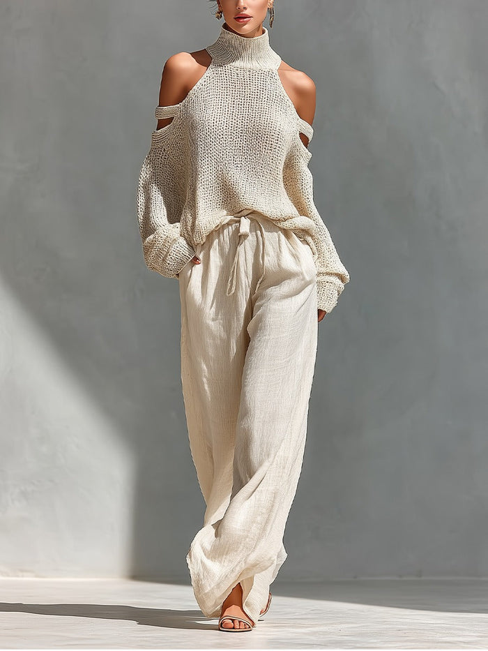 Women's Cold Shoulder Turtleneck Two-Piece Set