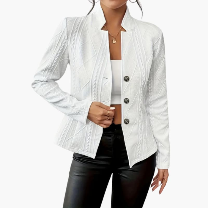 Women's Cable Knit Blazer with Lapel Collar and Button Front