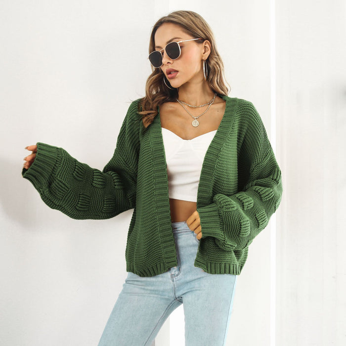 Savannah | Chunky Cable Knit Cardigan with Puff Sleeves