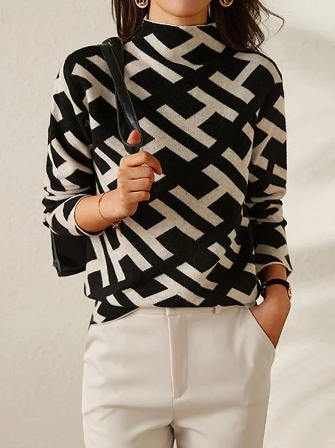 Women's Geometric Print Pullover Sweater Long Sleeve