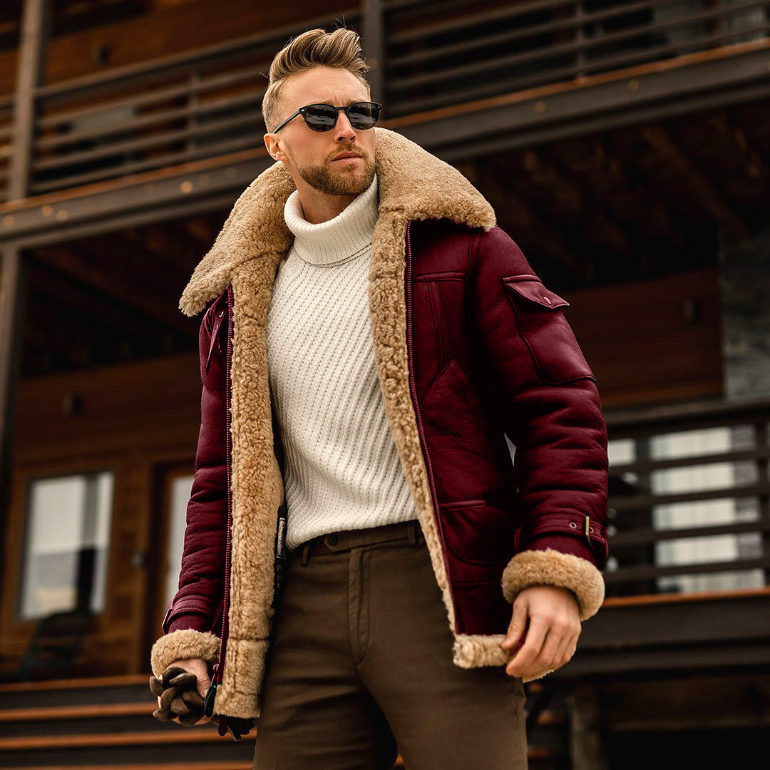 Men's winter jacket with big faux fur collar