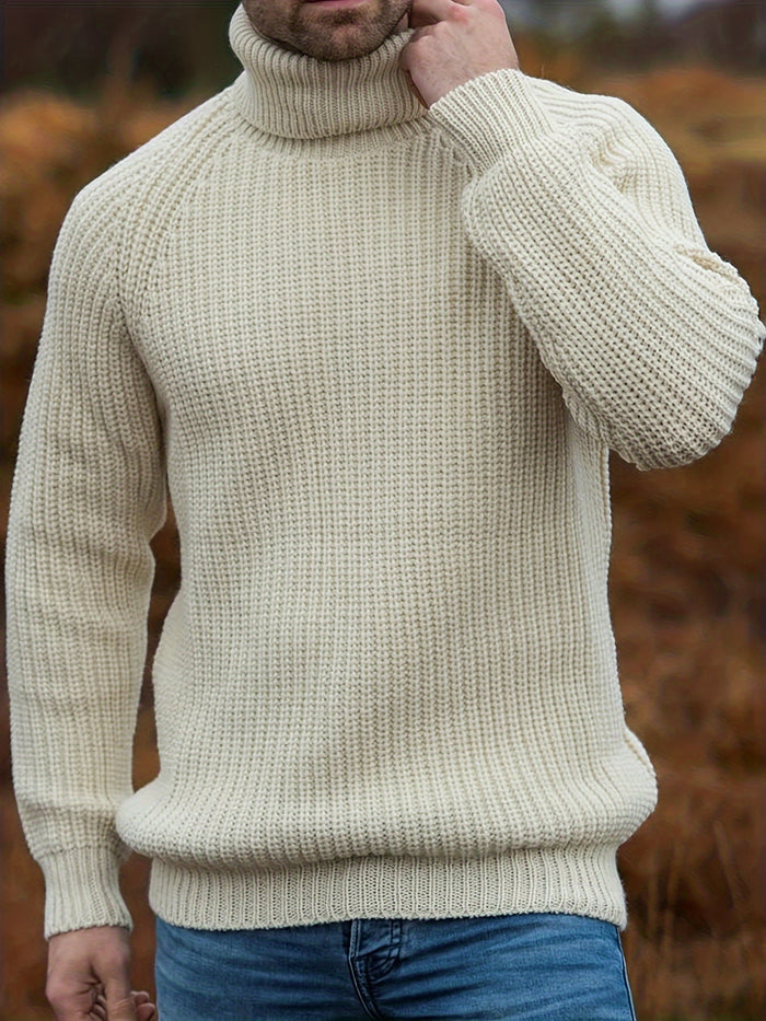 Men's Turtleneck Sweater with Ribbed Texture for Winter