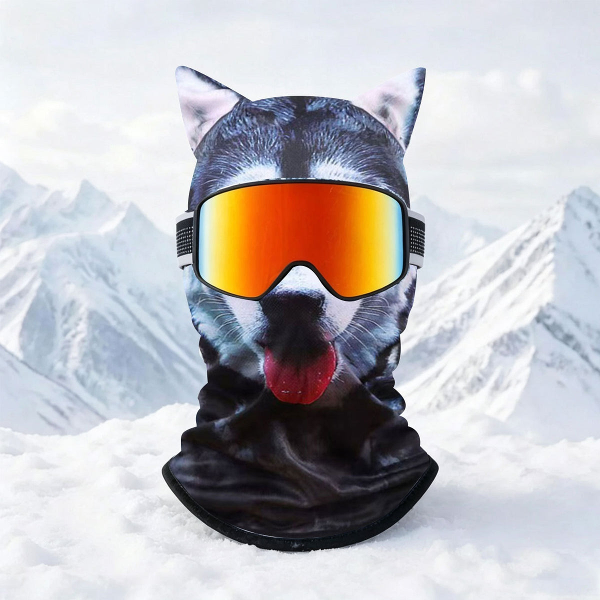 Ski mask with realistic funny face print