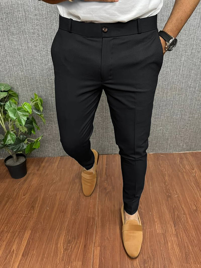 Men's Slim-Fit Chino Pants with Front Pockets and Button Closure