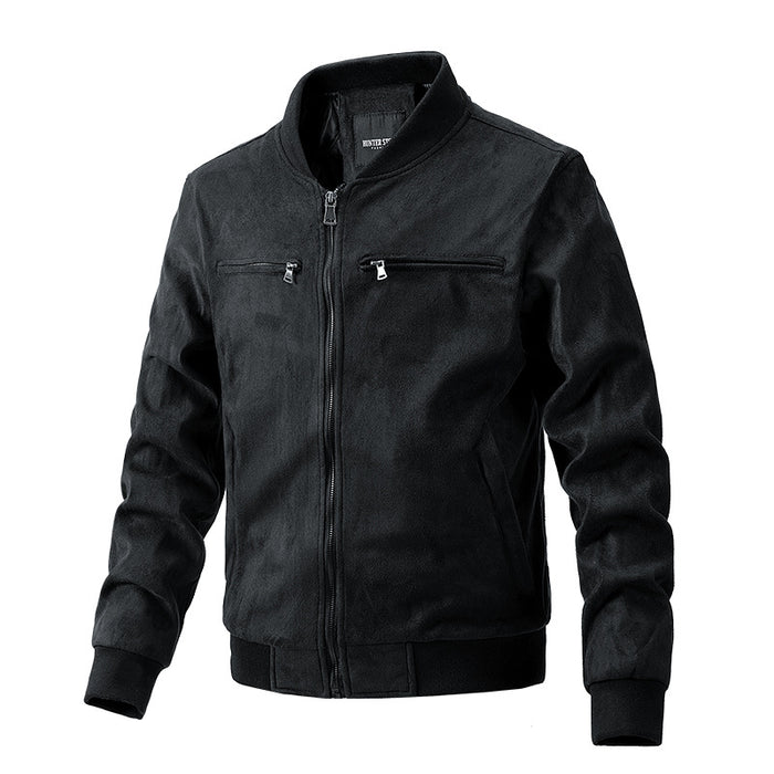 Logan | Men's Faux Suede Bomber Jacket with Stand Collar