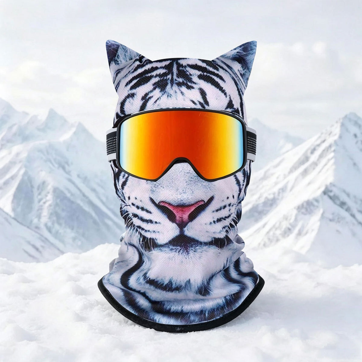 Ski mask with realistic funny face print
