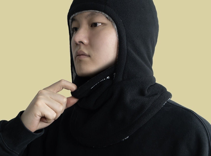 Black fleece balaclava hood with face mask