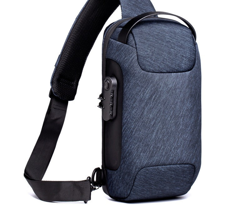 Black anti-theft sling bag with combination lock