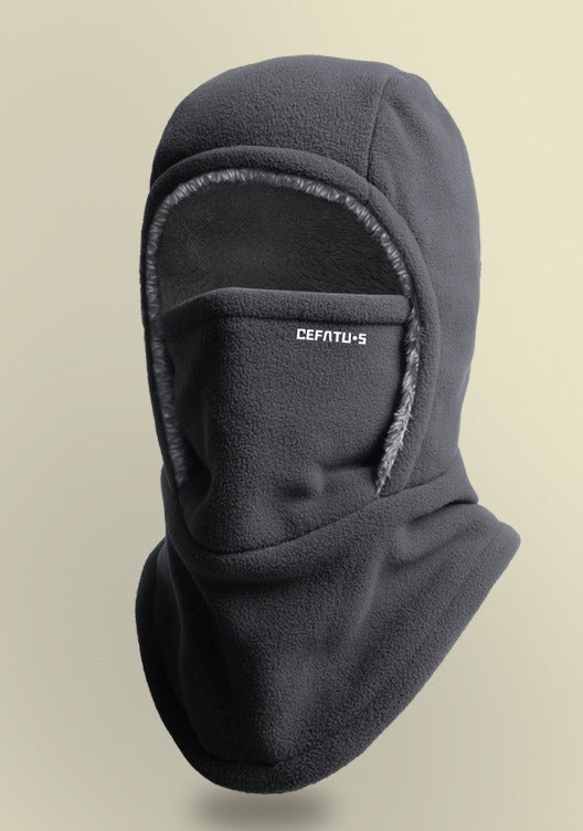 Black fleece balaclava hood with face mask